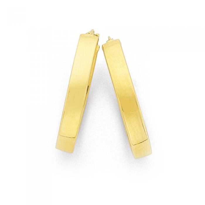 9ct Gold 4x15mm Squared Hoop Earrings