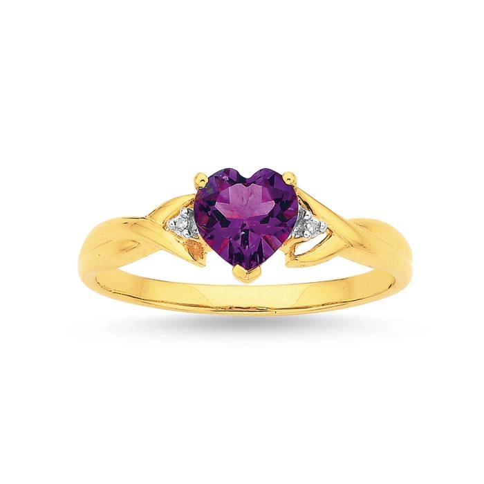 9ct Gold Amethyst & Diamond Heart Ring