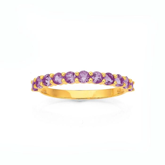 9ct Gold Amethyst Fine Band