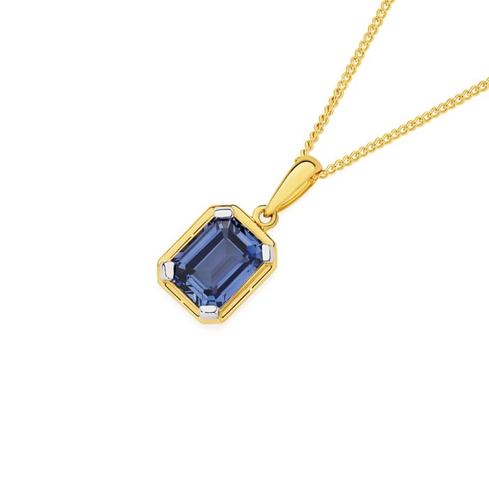 9ct Gold Created Sapphire Bezel Pendant