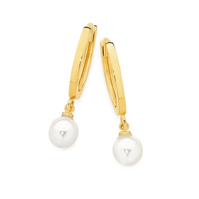 9ct Gold Cultured Freshwater Pearl Huggie Earrings