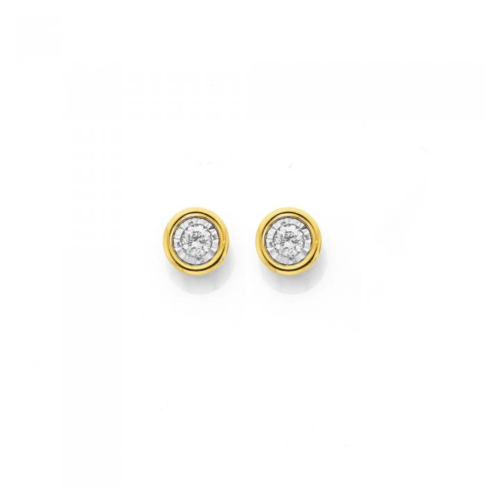 9ct Gold Diamond Bezel Stud Earrings