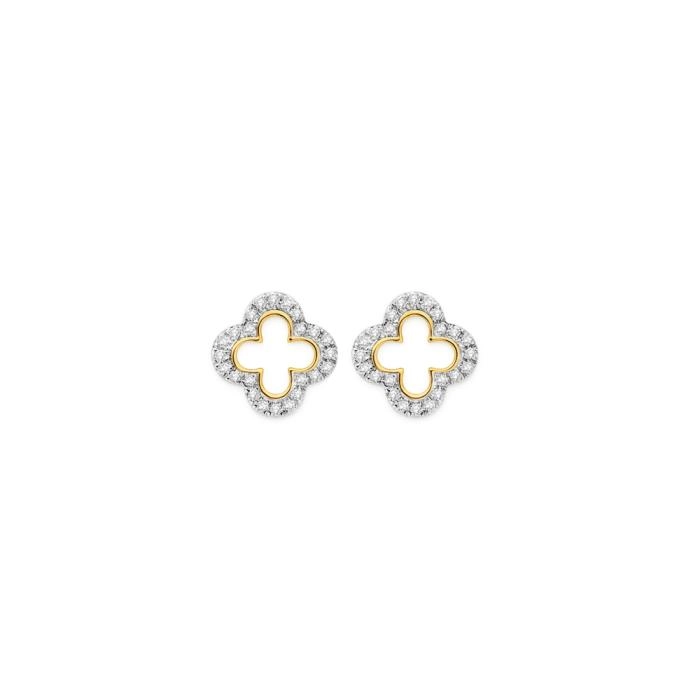 9ct Gold Diamond Clover Stud Earrings