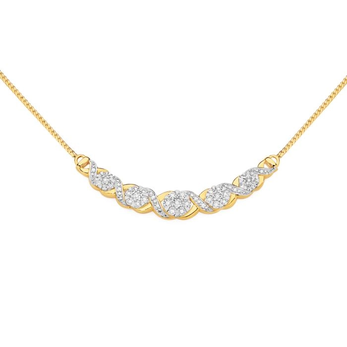 9ct Gold Diamond Cluster Hugs & Kisses Necklet