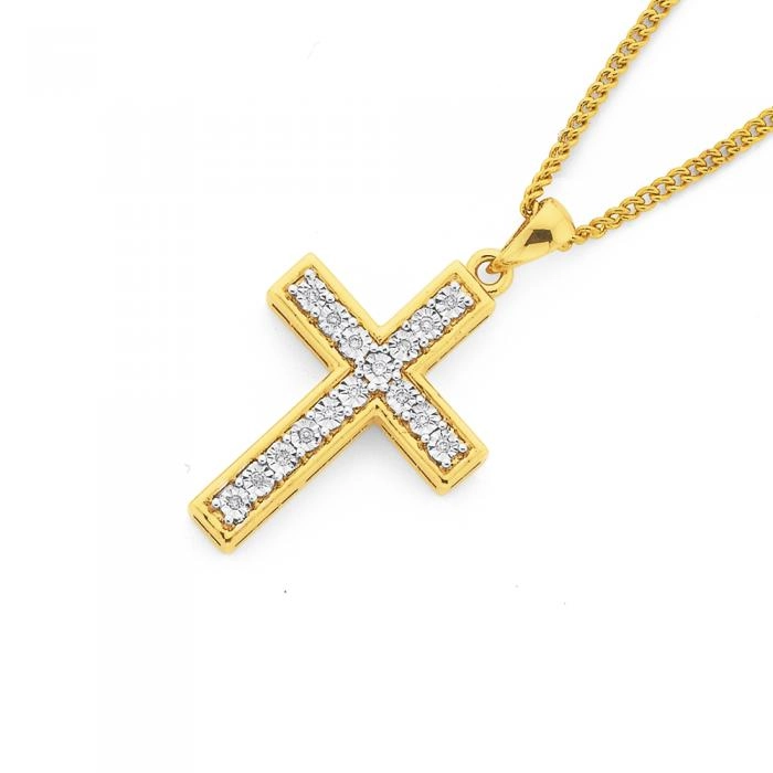 9ct Gold Diamond Cross Pendant