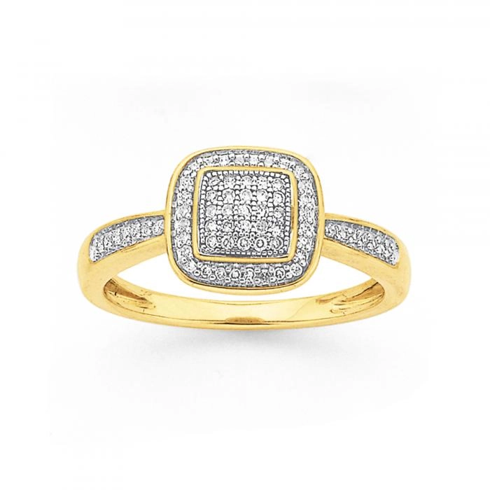 9ct Gold Diamond Cushion Framed Ring