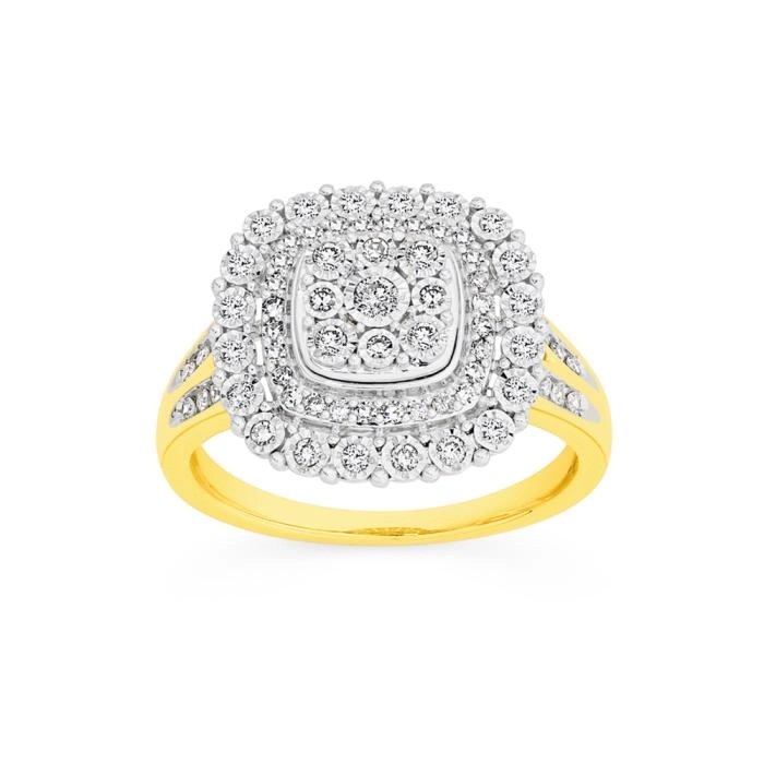 9ct Gold Diamond Cushion Ring