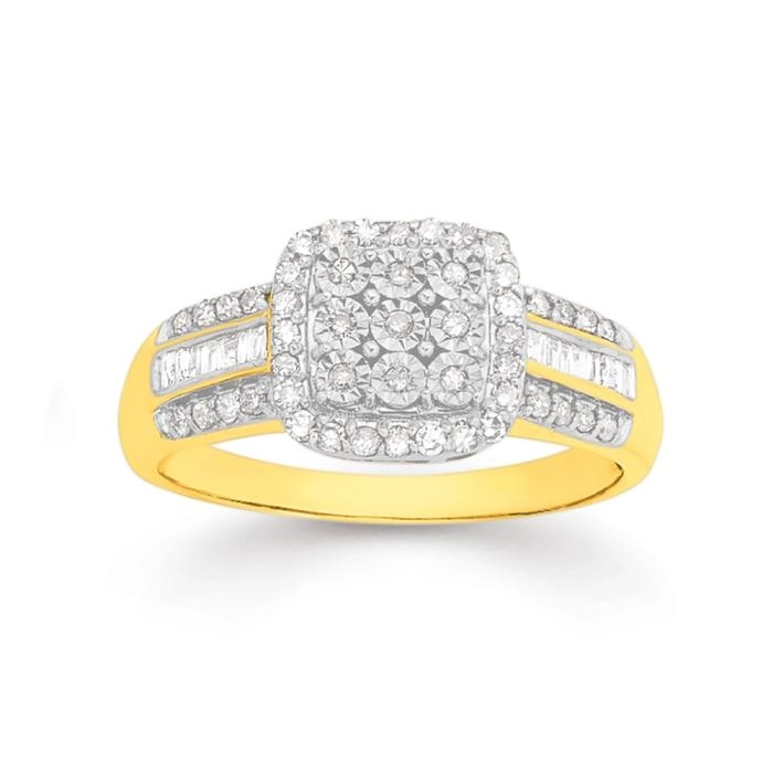 9ct Gold Diamond Cushion Ring