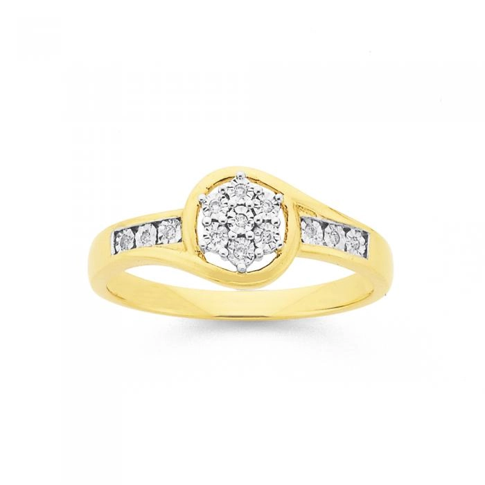 9ct Gold Diamond Flower Ring