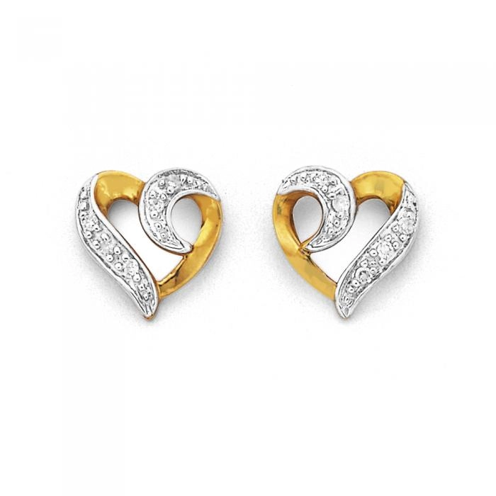 9ct Gold Diamond Heart Stud Earrings