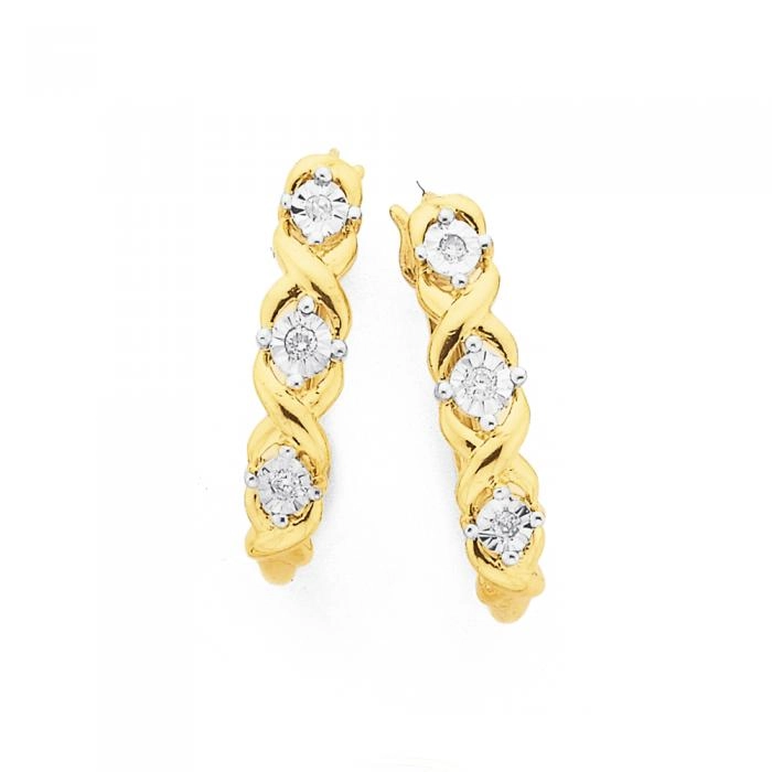 9ct Gold Diamond Hugs & Kisses Hoop Earrings