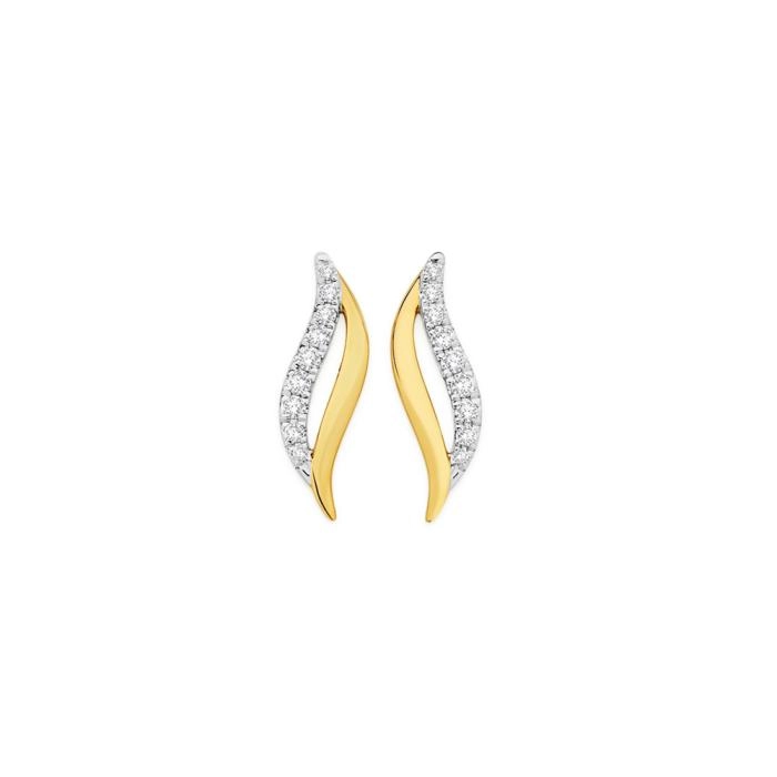 9ct Gold Diamond Open Wavy Stud Earrings