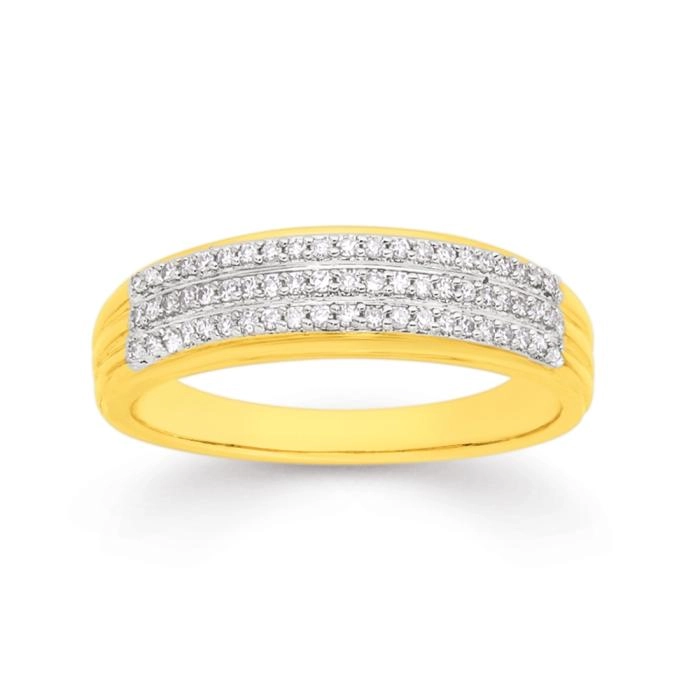 9ct Gold Diamond Three Row Band