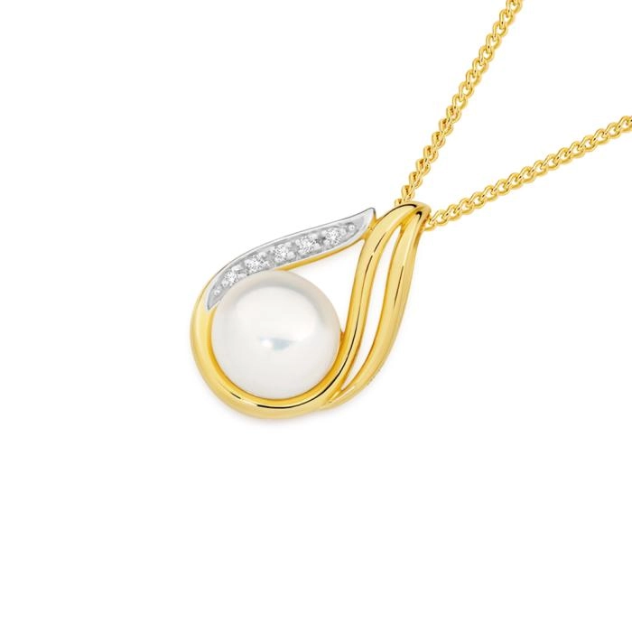 9ct Gold Freshwater Pearl & Diamond Slider Pendant