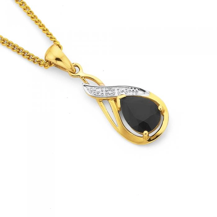 9ct Gold Sapphire & Diamond Drop Pendant