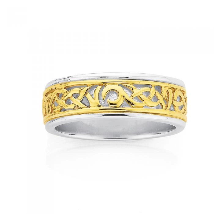 9ct Gold & Sterling Sterling Silver Celtic Pattern Gents Ring