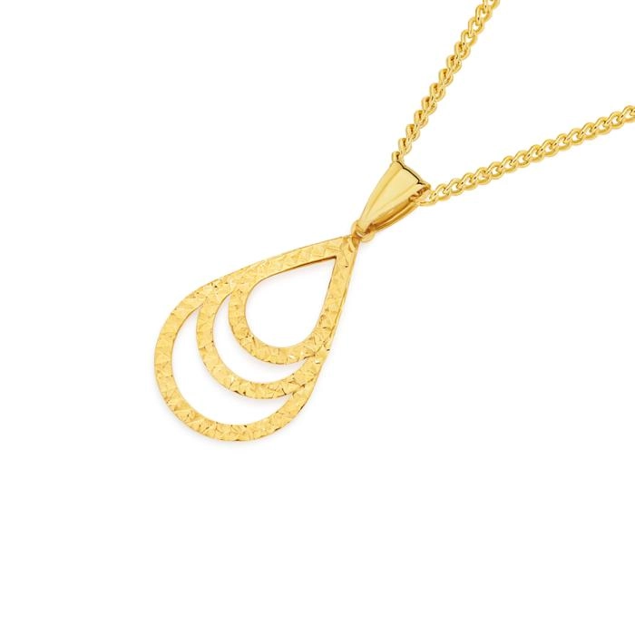 9ct Gold Triple Teardrop Diamond-Cut Pendant