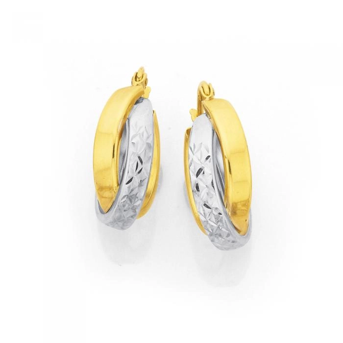 9ct Gold Two Tone 12mm Crossover Hoop Earrings