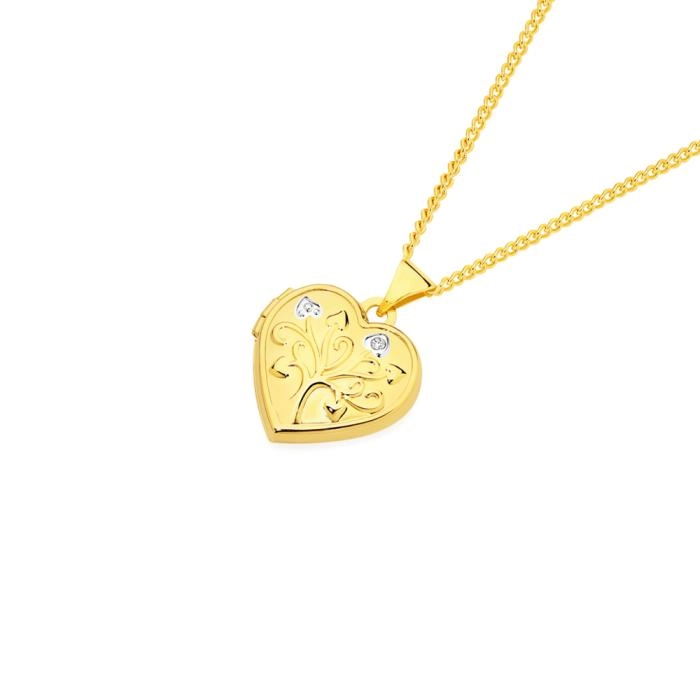 9ct Gold Two Tone 15mm Diamond-Set Heart Locket