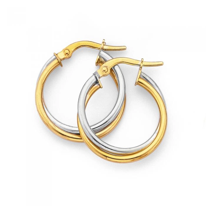 9ct Gold Two Tone 15mm Double Hoop Earrings