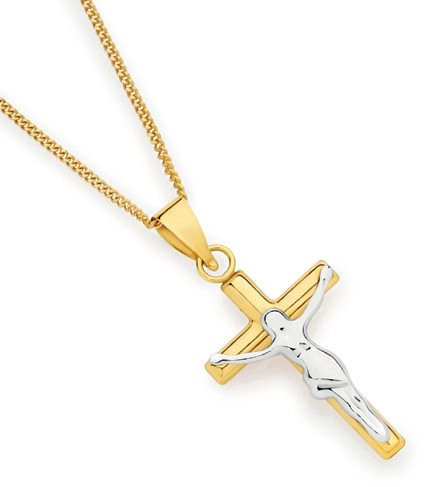 9ct Gold Two Tone 18mm Crucifix Pendant