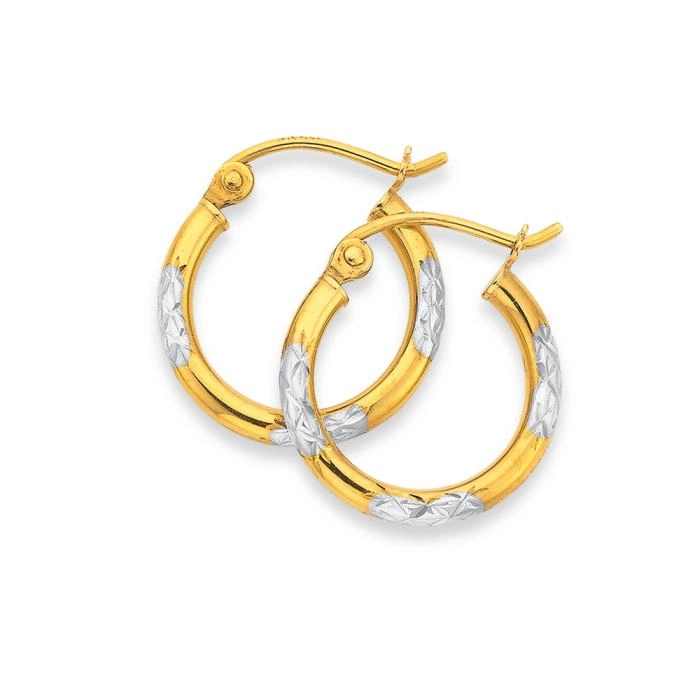 9ct Gold Two Tone 2x10mm Striped Hoop Earrings