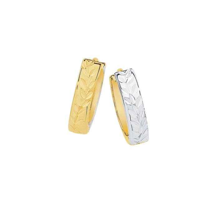 9ct Gold Two Tone 3x10mm Diamond-Cut Reversible Huggie Earrings