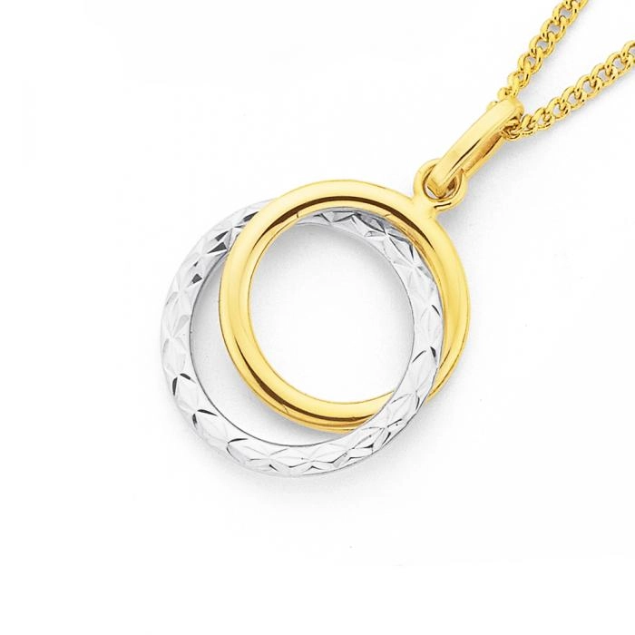 9ct Gold Two Tone Diamond-Cut Double Circle Pendant