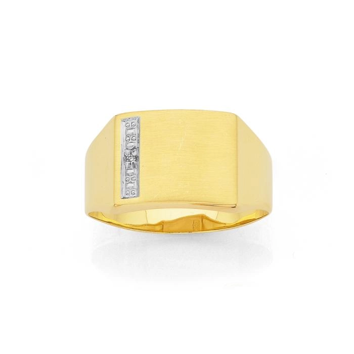 9ct Gold Two Tone Diamond-Set Gents Ring