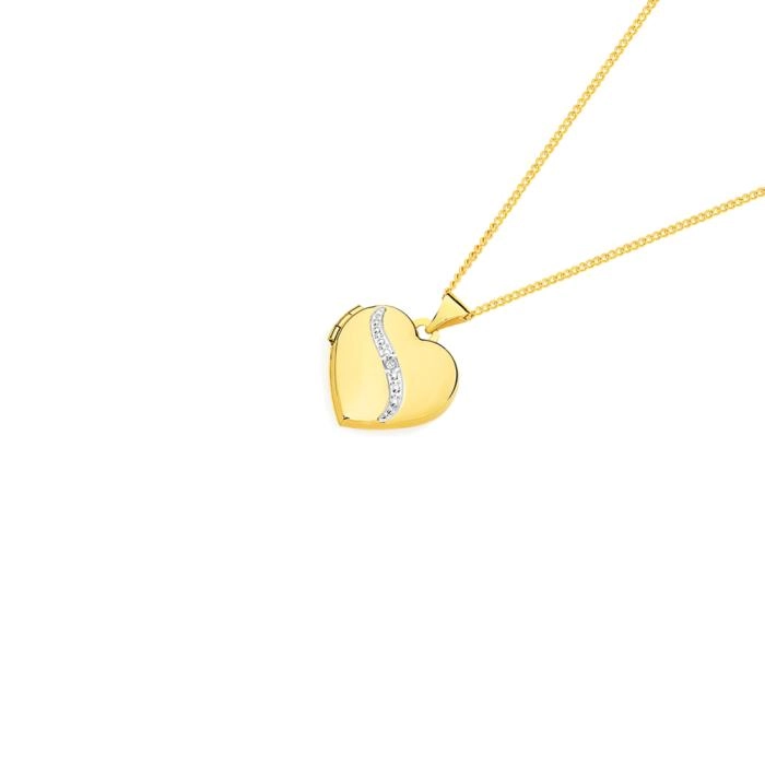 9ct Gold Two Tone Diamond-Set Swirl Heart Locket