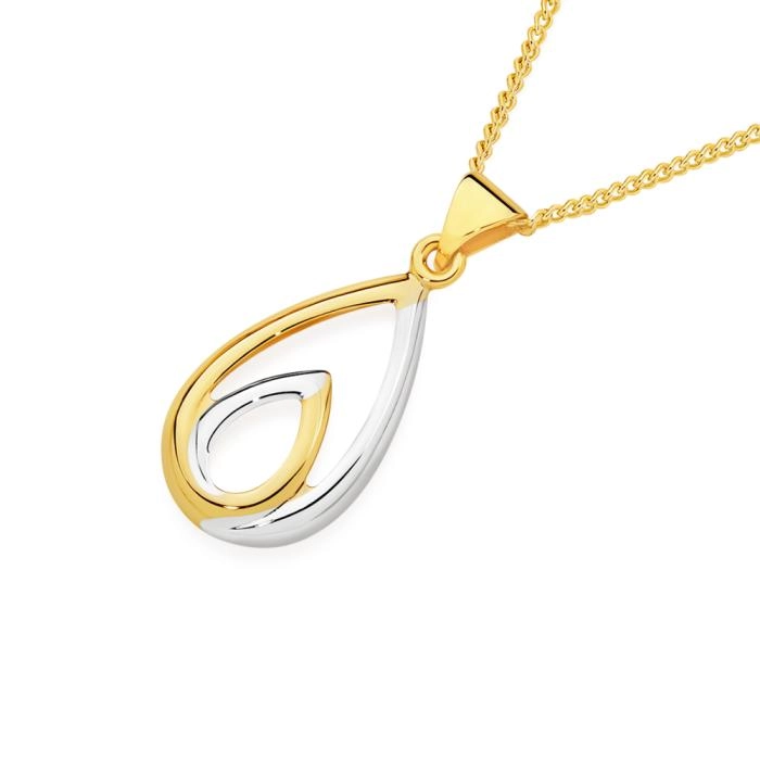 9ct Gold Two Tone Double Open Teardrop Pendant