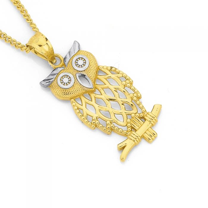 9ct Gold Two Tone Owl Pendant