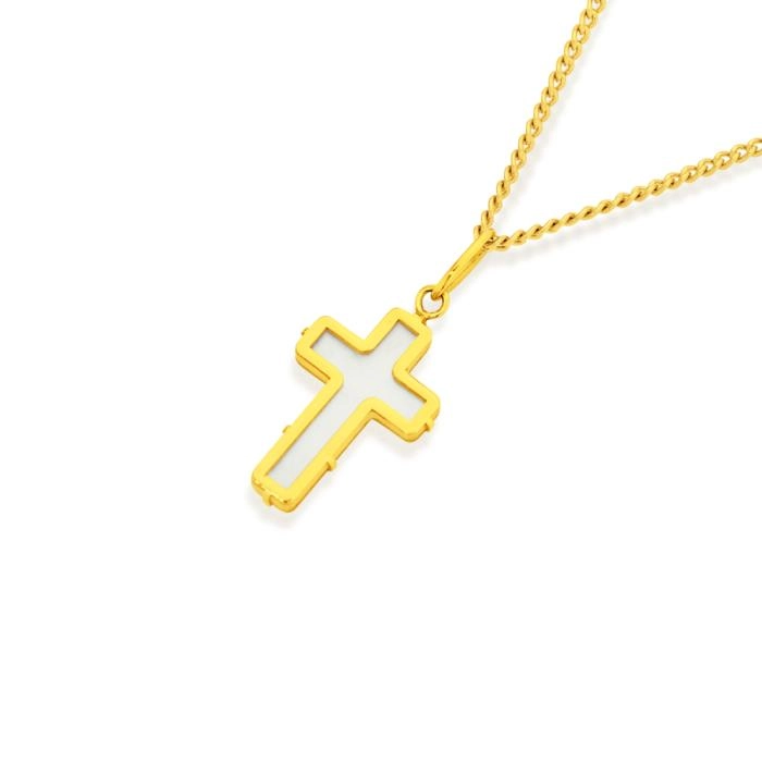 9ct Gold White MOP Cross Pendant