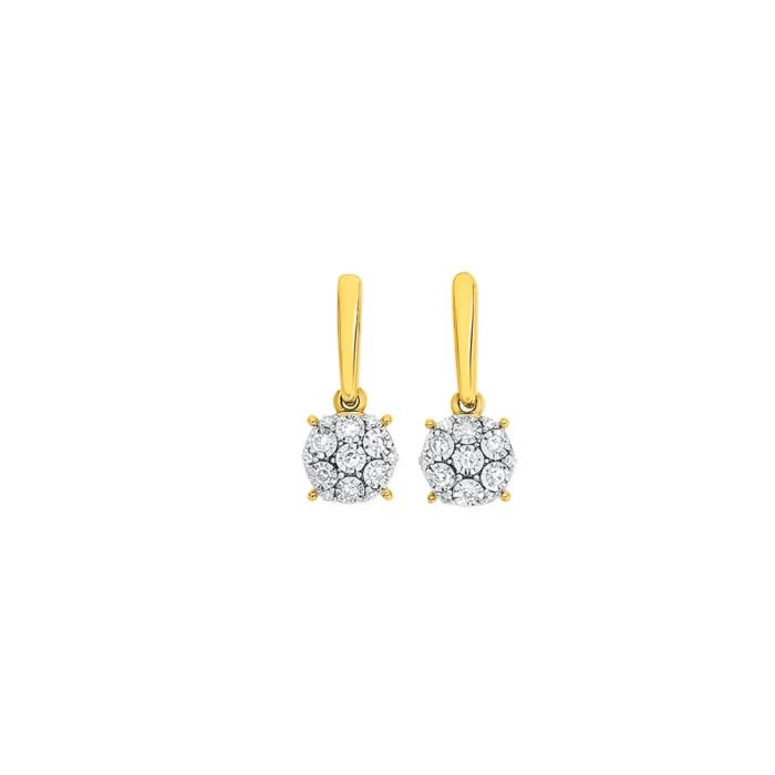 9ct Two Tone Gold Diamond Cluster Drop Stud Earrings