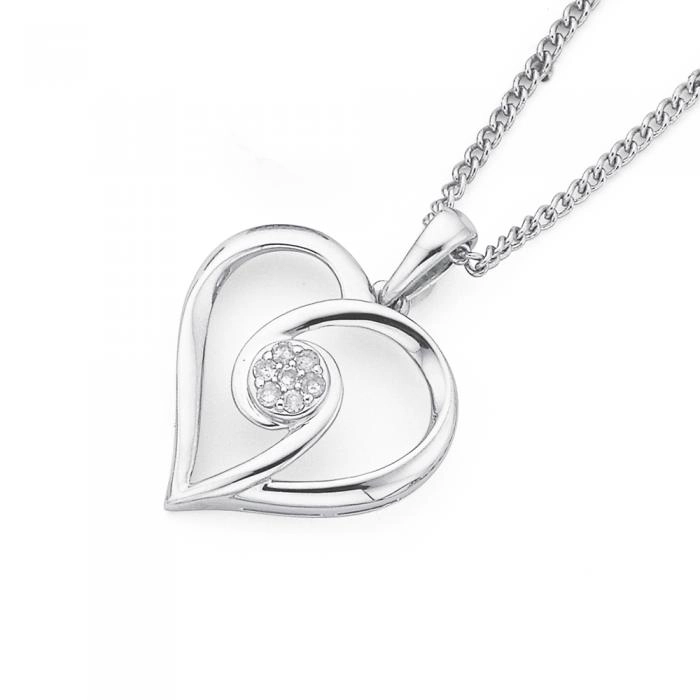 9ct White Gold Diamond Heart Pendant