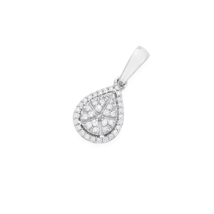 9ct White Gold Diamond Pear Shape Cluster Pendant