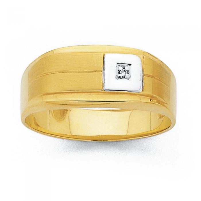 9ct Yellow & White Gold Diamond Set Gents Ring