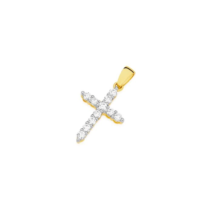 Alora 10ct Gold 1/4 Carat TW Lab Grown Diamond Cross Pendant