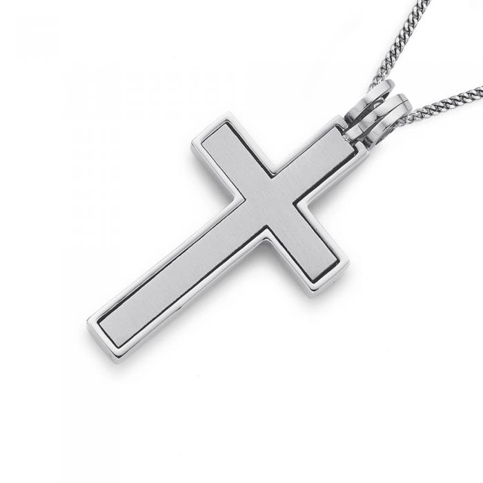 Stainless Steel Matte Centre Plain Cross Gents Pendant