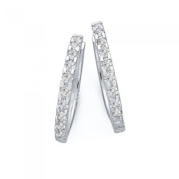 Sterling Silver 15mm Cubic Zirconia Hoop Earrings