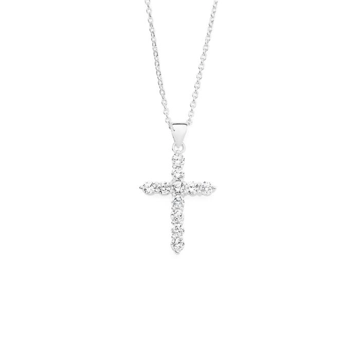 Sterling Silver 15x25mm Claw Cubic Zirconia Cross Pendant