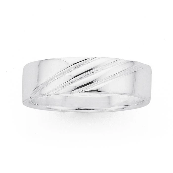 Sterling Silver 6mm Triple Diagonal Stripe Gents Band