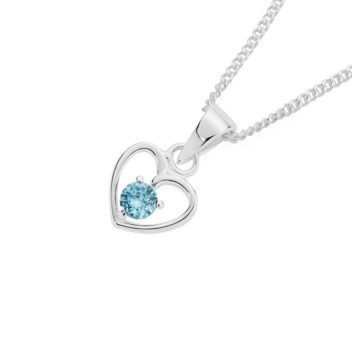 Sterling Silver Childs Blue Cubic Zirconia Heart Pendant