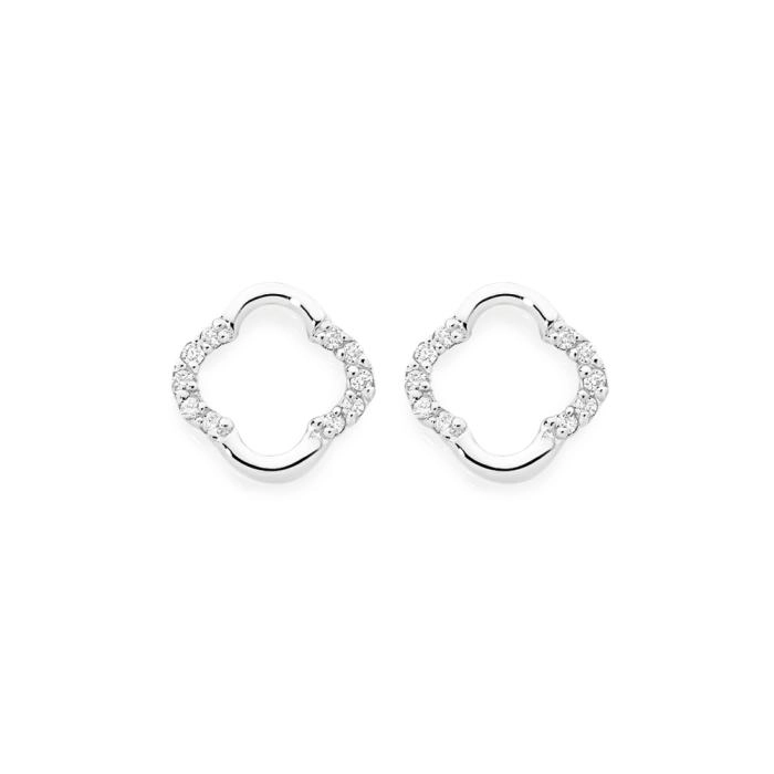 Sterling Silver Cubic Zirconia Clover Stud Earrings