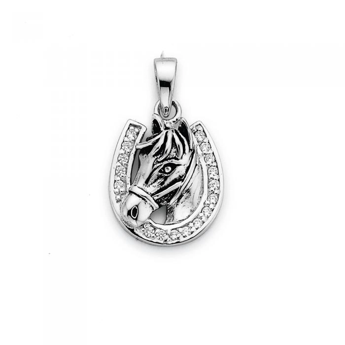 Sterling Silver Cubic Zirconia Horse Head Pendant