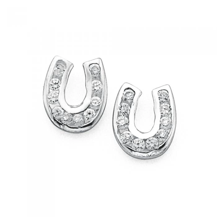 Sterling Silver Cubic Zirconia Horse Shoe Earrings