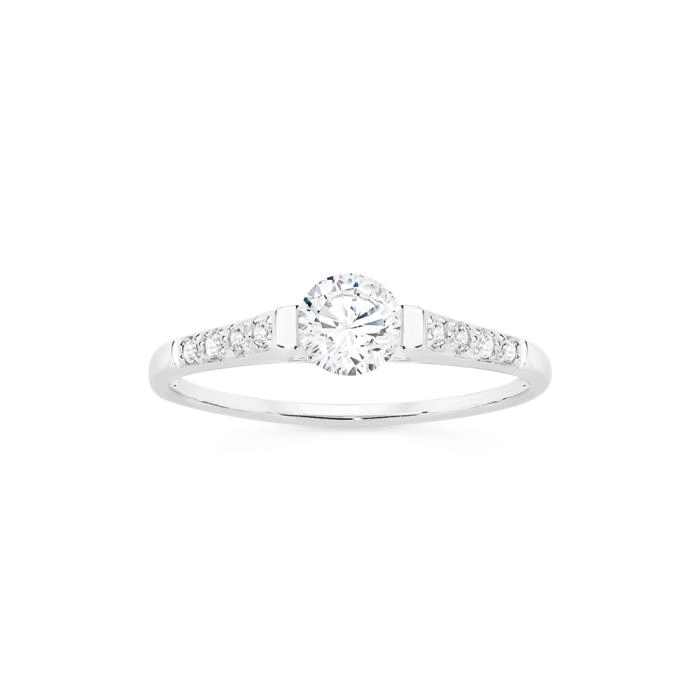 Sterling Silver Cubic Zirconia Solitaire on Cubic Zirconia Band