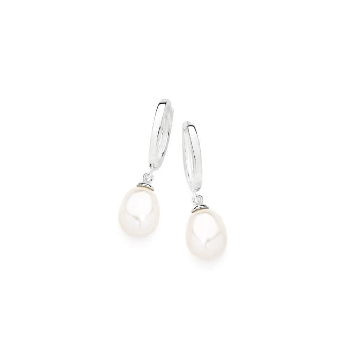 Sterling Silver Cult F/W Pearl Drop on Huggies