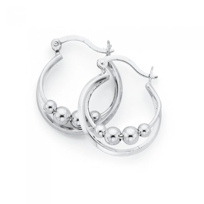 Sterling Silver Double Beaded Hoops