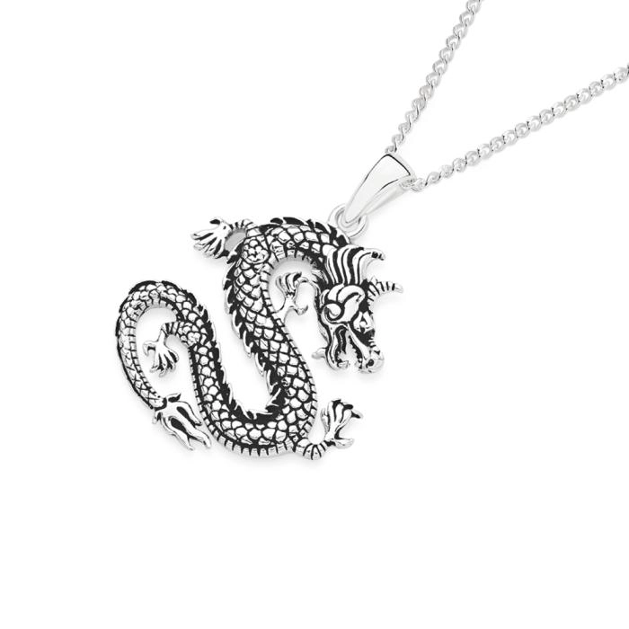 Sterling Silver Oxidised Oriental Dragon Gents Pendant